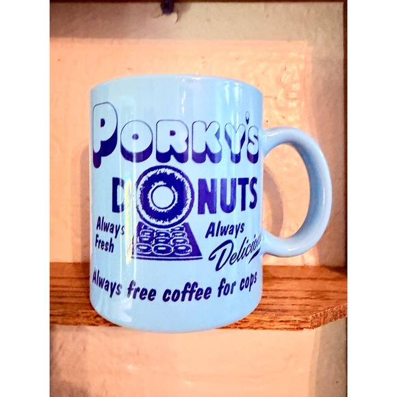Porky's Donuts Other - Porkys Donuts Light Blue Ceramic Coffee Mug 2003 David Goliath Licensed NJ Croce